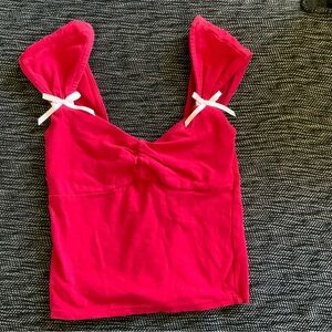 Red Full Tilt Crop Top with White Bows